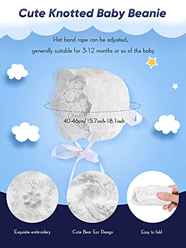 Unittype 2 Pcs Baby Bonnets Girls Eyelet Summer Sun Hats Lace Cotton Christening Toddler Beanie Sun Protection Hat (White, Beige White,Floral Style) #TOP1