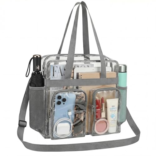 👜【Dimensioni Perfette】Con borsa grande trasparente dimensioni di 30×30×15 cm, questa borsa offre ampio spazio interno per oggetti quotidiani come chiavi, portafoglio, telefono, bottiglia d'acqua, libri, crema solare e altro. Ideale per biblioteca, palestra e molte altre situazioni.