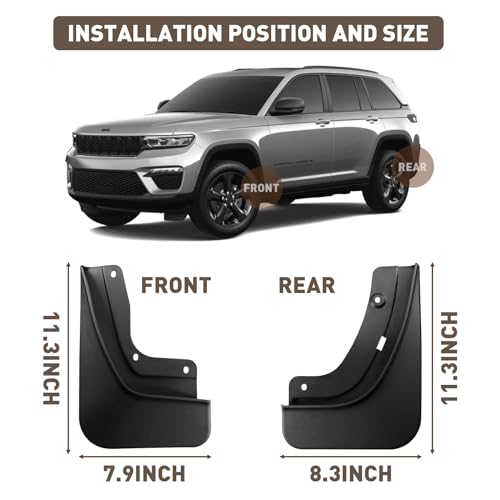 Image of Mud Flaps Fit Grand Cherokee 2023 2022 Front and Rear Splash Guards no Drilling Required Mud Flaps Compatible with 5th Generation Jeep Grand Cherokee (Non-L) 2022-2024 Accessories Set of 4