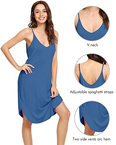 Wiwi Bamboo Slips Dress For Women Plus Size Chemise Nightgown Soft Full Spaghetti Straps Lingerie Sleepwear S-4X, Prussian Blue, Xx-Large #TOP3