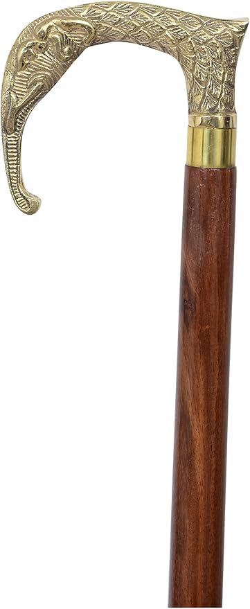 Elephant Head Walking Cane – 36 Inch Wooden Walking Stick with Brass Handle | Luxury Antique Designer Cane for Men & Women | Decorative Vintage Mobility Stick