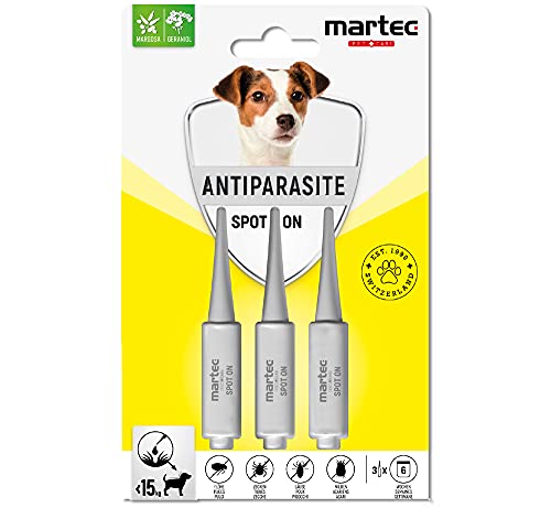 martec PET CARE Spot on für Hunde (1-15 Kg) 3x1,5ml auf Pflanzlicher Basis ab 4 Monaten Hochwirksam bis zu 18 Wochen gegen Milben, Flöhen, Zecken, Läuse Cover