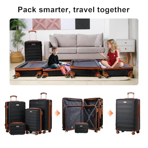 4 Piece Luggage Set Expandable ABS Travel Suitcase Set TSA Lock Hardshell Durable Lightweight Traveling Luggage Sets Gift for Back to School (Black, 28in26in20in13in) - Image 4