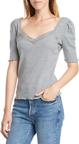Free People Womens Margaux Ribbed Lace Inset Top Gray XS at Amazon