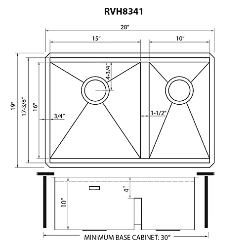 Ruvati 28-Inch Workstation Sink 60/40 Double Bowl Undermount Low Divide 16 Gauge Stainless Steel - Rvh8341 #TOP7
