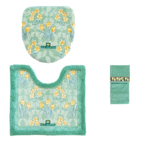 トイレマット 3点 セット グリーン 緑 日本製 ドレニモ オカ ロイヤルコレクション アーツ ペーパーホルダーカバー おしゃれ 北欧 滑り止め加工 洗浄暖房便座 普通便座 兼用 洗濯しやすい 東 北 のおトイレに吉