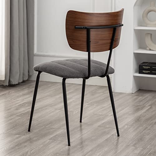 Wupoto Dining Chairs Set Of 2, Mid Century Modern Kitchen & Dining Room Chairs, Soft Padding Seat With Fabric Upholstery, Curved Wood Back, Sturdy Metal Legs (Grey) #TOP4