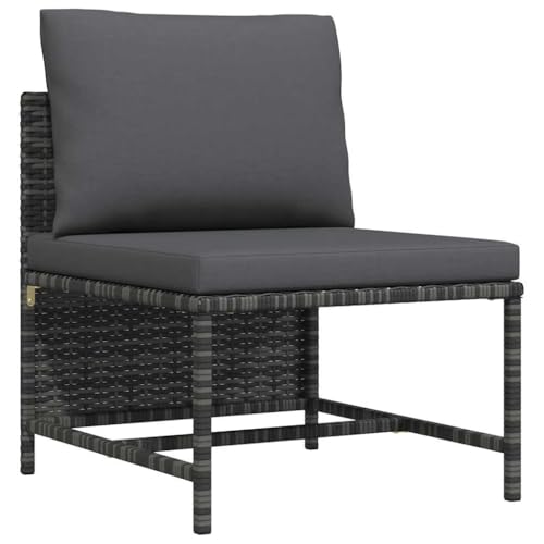 vidaXL Modular Mittelsofa mit Kissen Gartensofa Sofa Lounge Gartenmöbel Einzelsofa Sessel Rattansofa Outdoor Terrasse Grau Poly Rattan