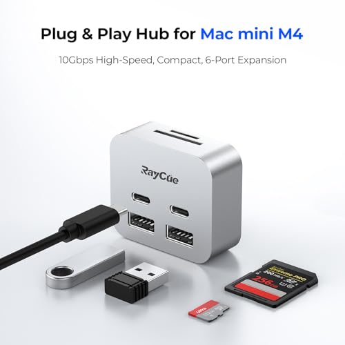 RayCue MiniPack Expansion Dock for Mac mini M4 | 6-Port USB-C Hub with Dual 10Gbps Adapters, 2 * 10G USB-C/ 2 * 10G USB-A/SD TF 3.0 Card Reader | High-Speed Data Transfer & Multi-Device Connectivity by RayCue - Image 2