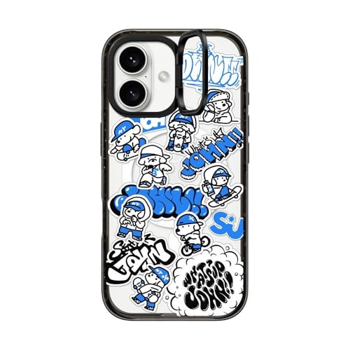 CASETiFY �C���p�N�g �����O�X�^���h MagSafe�Ή� iPhone 16 �P�[�X [�L�b�N�X�^���h / 2m����̗����������N���A (MIL�K�i3�{����) / ���C�����X�[�d�����Magsafe�Ή�] - miniJOHN - �N���A �u���b�N