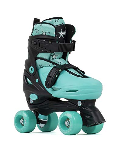 SFR Skates SFR Nebula Adjustable Quad Skates Patines Patinaje Unisex Infantil, Juventud, Black/Green, 29-33