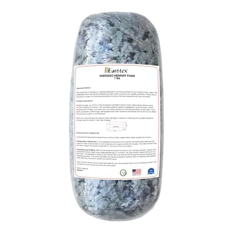 EUROTEX Premium Shredded Memory Foam Bean Bag Filler, Pillow Cushion Filling, Dog Bed, Craft, Pouf Refill, Polyfill/Poly fil Stuffing- Soft, Made in USA, Multi Color - 1 lbs Cover
