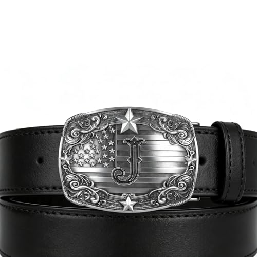 Image of Western Belt Buckle for Men Vintage Cowboy Rodeo Texas Initial Letter ABCDJMR to Z Belt Buckles