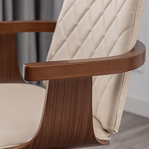 Wupoto Bar Stools Set Of 2, Upholstered Faux Leather Counter Height Bar Stools, Swivel Barstools With Wooden Arms And Legs, 25.6-Inch Seat Height (Beige, Pack Of 2) #TOP6