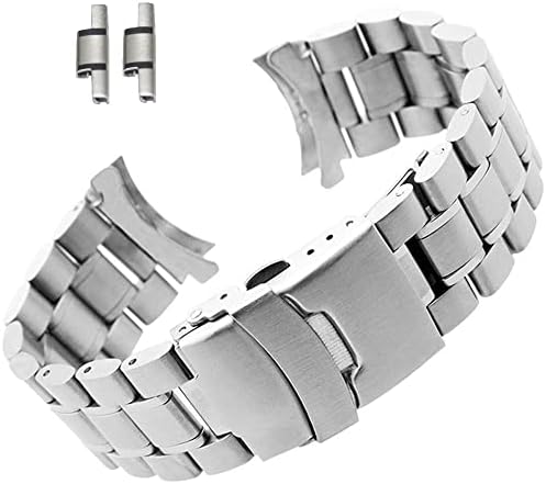 DAHASE Curved End Replacement Watch Band 18mm 20mm 22mm 24mm Stainless Steel Watchband Double Lock Buckle Wrist Belt Watch Strap SB5ZWT (Silver,22mm)