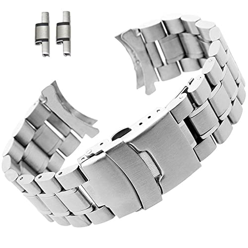 DAHASE Curved End Replacement Watch Band 18mm 20mm 22mm 24mm Stainless Steel Watchband Security Buckle Wrist Belt Watch Strap SB5ZWT (Silver,22mm) by DAHASE - Used condition - US$13.38