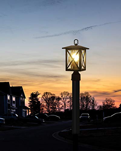 Beionxii Outdoor Post Lights, 17" H Exterior Lamp Post Light Pier Mount Lantern With Base, Matte Black W/Clear Water Glass - A330P-2Pk #TOP5