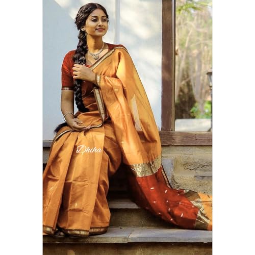 Image of Original Maheswari Cotton Silk Saree for Women | Kanjivaram Pure Silk Cotton Sari with Blouse | Zari Work | Tassels | Handloom Weave