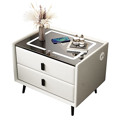 ZURBAQD Kleiner intelligenter Nachttisch mit kabellosem Laden, 2 Schubladen, intelligenter Nachttisch für Schlafzimmer, Wohnzimmer/Bianco/35 x 40 x 46 cm, warm wie je zuvor