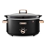Tower T16043BLK Cavaletto Slow Cooker 6.5 Litre with 3 Heat Settings, Cool Touch Handles, Black and Rose Gold