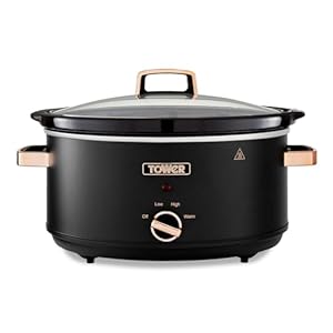 Tower T16043BLK Cavaletto 6,  Liter Schongarer mit 3 Wärmestufen, Cool-Touch-Griffe, Schwarz und Roségold