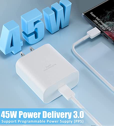 45W Super Fast Charger Type C, 45W USB-C Super Fast Charging Wall Charger with 5FT Type C Fast Charging Cable for Samsung Galaxy S22/S22+/S22 Ultra/Note 10+/S21/S20/Note 20, Z Fold 3, Tab S7/S7+