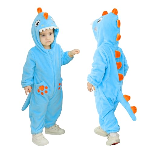 TONWHAR Animal Costume for Infants & Toddlers - Boys & Girls One-Piece Romper Jumpsuit for Halloween & Daily Playwear(6-12M,Blue Dino)