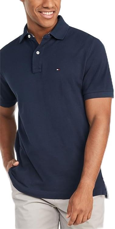 Tommy Hilfiger Mens Pique Short Sleeve Polo (Navy Blazer, X-Large)