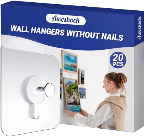 Picture Hangers Without Nails, Nail Free Wall Hangers,20 Counts Adhesive Wall Hooks for Hanging with Waterproof and Oilproof,13 lbs Load Max