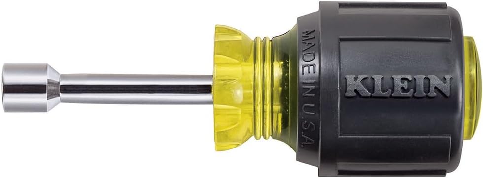 Klein Tools 610-1/4 1/4-Inch Stubby Nut Driver with 1-1/2-Inch Hollow Shaft and Cushion Grip Handle 1/4-Inch Tip Non-Magnetic