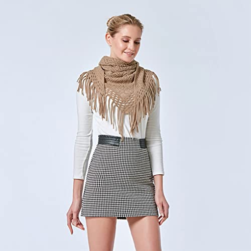 SUDNJIALQ Cachecol Feminino Borla Cor Sólida Outono Triangular Xale Quente Capa para Tempo Frio Casu
