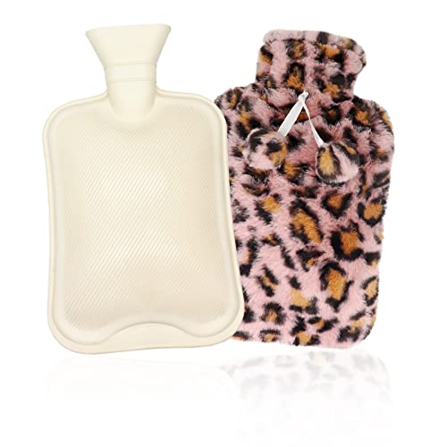 Heißwasserbeutel mit Bezug 2L, Flauschig Bettflasche für Erwachsene Kinder, Gummi Wärmflasche, Plüsch Handwärmer zur Schmerzlinderung und Langzeitwärme, Geschenke für Frauen, Familie und Freunde Cover