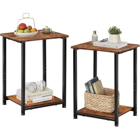 WLIVE Set of 2 Rustic Wooden Side Tables Cover