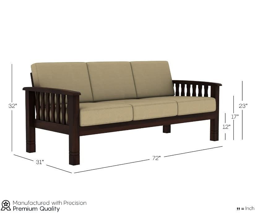 Image of 5 Seater Solid Sheesham Wood Sofa Set for Living Room | 3+1+1 Wooden Sofa Set | Sofa Set Furniture for Home with Cushions (Walnut Finish)