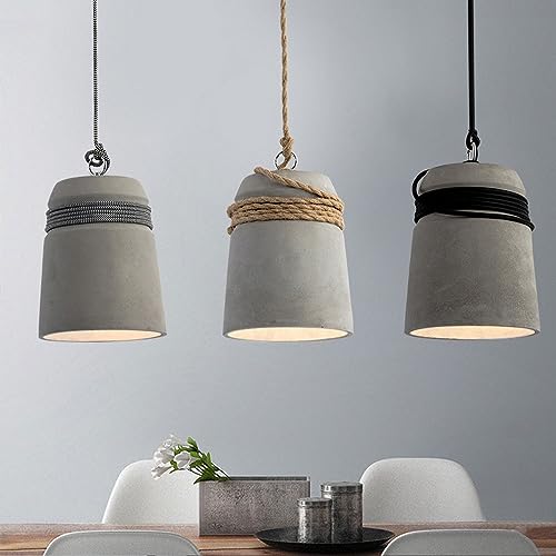 Lampe suspendue E27 en ciment et métal rétro pour salle à manger