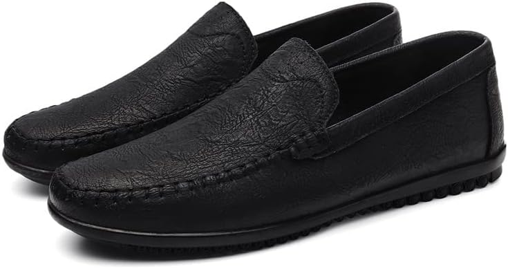 Mens Leather Slip-On Loafers Casual Shoes Soft Driving Moccasins Handmade Breathable Spring Summer Autumn Big Sizes Khaki & Black