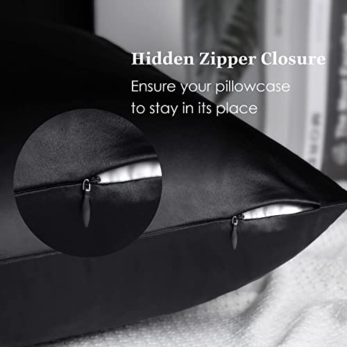 Yanibest Silk Pillowcase For Hair And Skin - 22 Momme 600 Thread Count 100% Mulberry Silk Bed Pillowcase With Hidden Zipper, 1 Pack King Size Pillow Case Black #TOP4