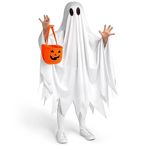 Spooktacular Creations Kids Ghost Costume with Pumpkin Bag - White Silent Ghost for Boys & Girls Halloween Dress Up & Role Play - Image 4