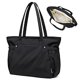 GOLF QUALITY Bolsa de mano para mujer, bolsas de trabajo con cremallera para computadora portátil con compartimentos para viajes, uso diario, ajuste de 14 pulgadas, color negro