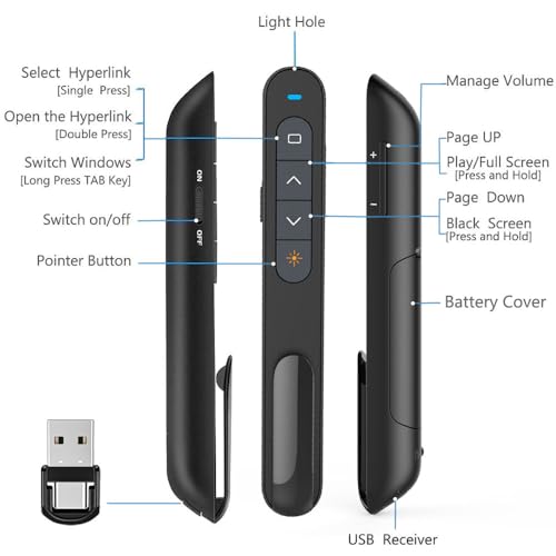 Voviggol Usb/Type-C 2 In 1 Presentation Clicker For Powerpoint, Hyperlink Volume Control Wireless Presenter Remote Presentation Pointer Slide Advancer Ppt Clicker For Mac Ipad Computer Laptop thumb #6