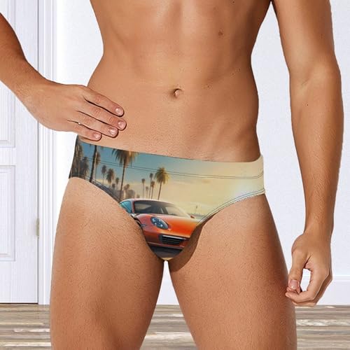 Sport Car Beach Sunset Men's Swim Briefs Sexy Bikini Swimsuit Beach Shorts Underwear Low Waist4