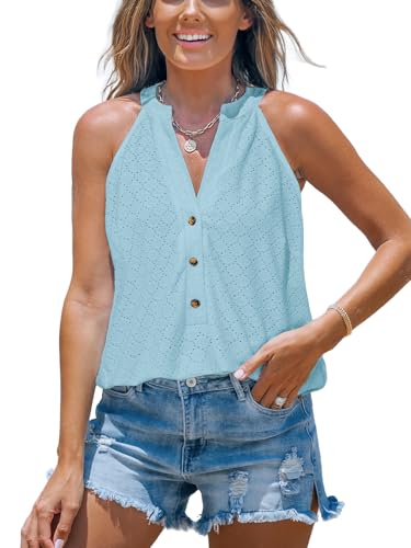 Image of CUPSHE Women's Striped V-Neck Tank Top Button Front Casual Sleeveless