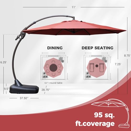 Image of Grand patio 11FT Cantilever Round Umbrella with Base, Red