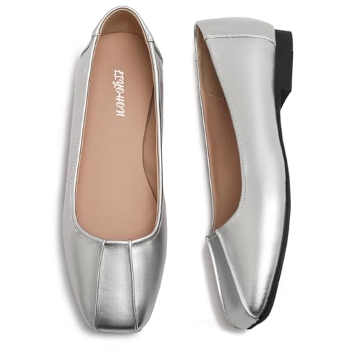 FRTROIN Square Toe Ballet Flats Dress Shoes for Women Comfortable Business Casual Work Shoes