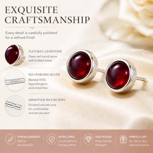 Red Gemstone Stud Earrings for Women 925 Sterling Silver Hypoallergenic - image 2