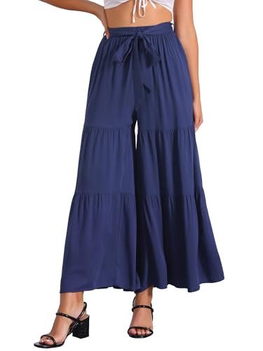 Image of Allegra K Women's 2026 Summer Wide Leg Palazzo Pants High Waisted Flowy Trendy Casual Lounge Boho Beach Ruffles Trousers