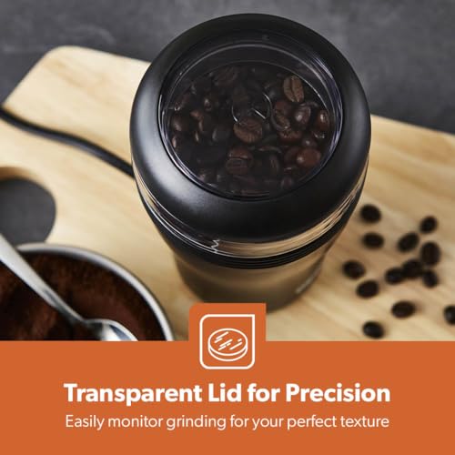 Geepas Coffee Grinder Food Processor, 150W | Electric Dry Grinder Coffee Mill, Plastic Housing, Stainless Steel Blades for Coffee Beans Spices Nuts – 40g Detachable Bowl, Black