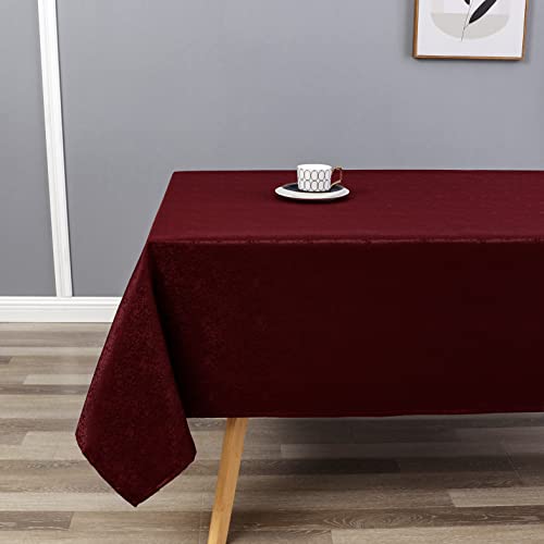 Wekwch Burgundy Rectangle Jacquard Tablecloth Wrinkle Resistant Fabric Table Cloth For Parties Kitchen Dinning And Outdoor Use 60 Inch By 84 Inch #TOP1