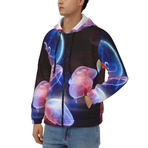 Sweat à capuche imprimé méduses homme pull chaud coloré en polyester doux - 2