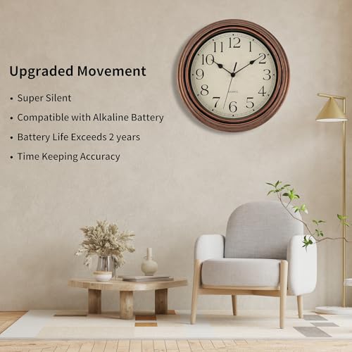 12-Inch Copper Retro Silent Wall Clock